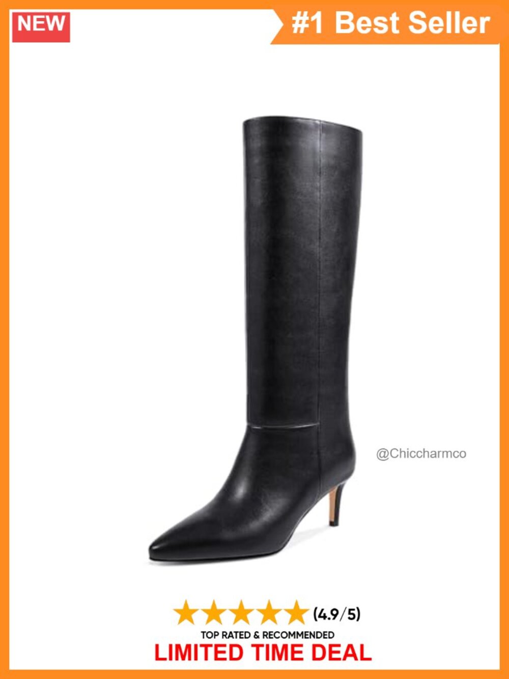 Knee High Boots Pointed Toe Kitten Heel Faux Leather